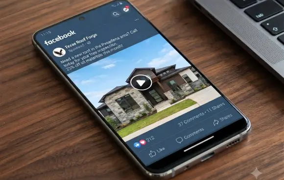 Homeowner discovering and considering roofing services online